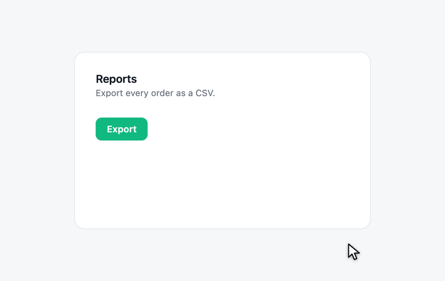 Click Export, wait while the job builds the file, click Download CSV, then see the link expire a day later